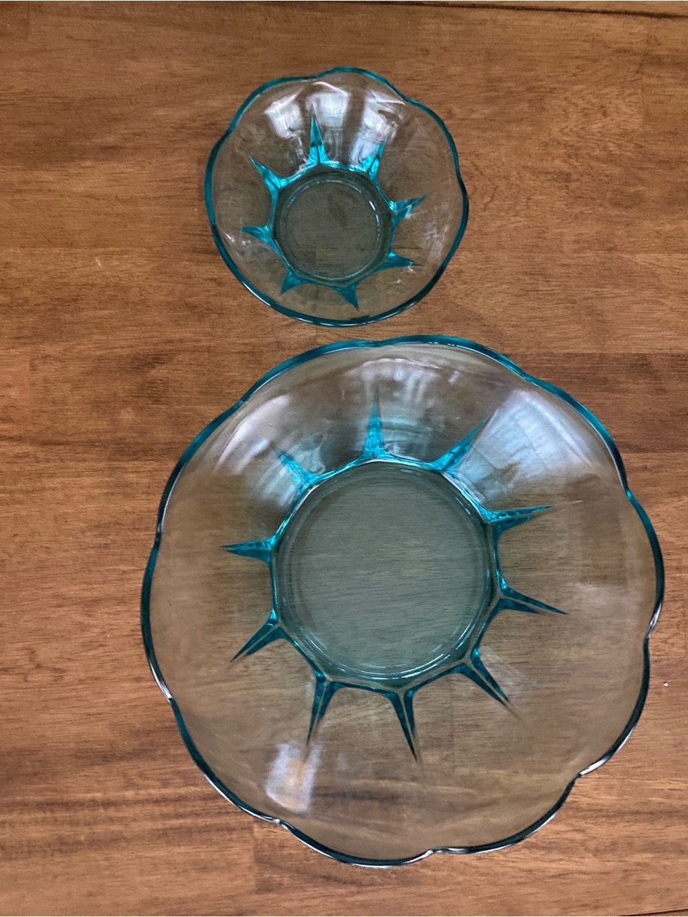 Anchor Hocking Swedish Aquamarine Glass Chip/Dip Bowl Set MCM No Bracket